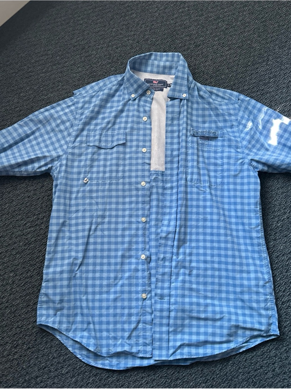 Vineyard Vines Harbor Shirt Blue  Gingham Fishing Outdoor Ventilated Medium